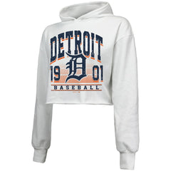 Detroit Tigers Majestic Threads Women's Cropped Have A Field Day Tri-Blend Hoodie - White - MLB Lifestyle
