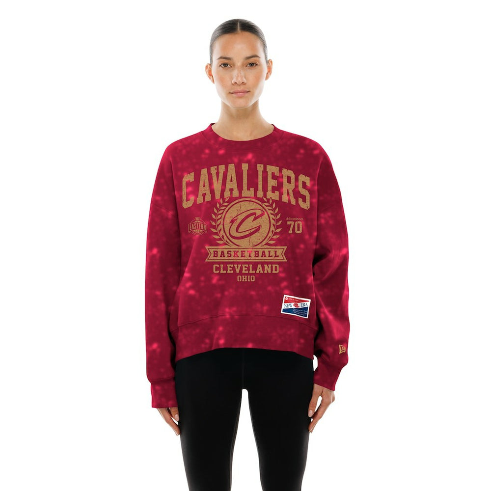 Cleveland Cavaliers Women's Throwback Collection Mineral Wash Crewneck Sweatshirt for sale Wine | New Era