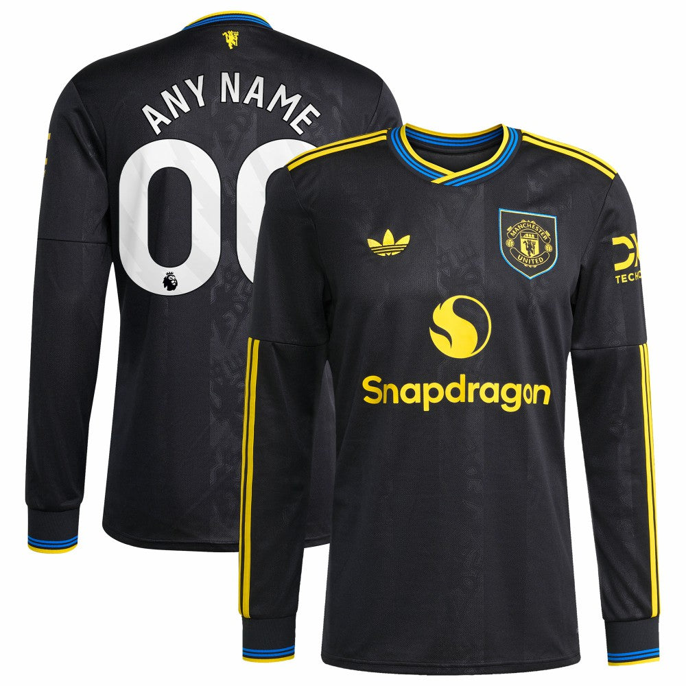 Manchester United 2025/26 Third Replica Long Sleeve Custom Jersey Black - Adidas Discount