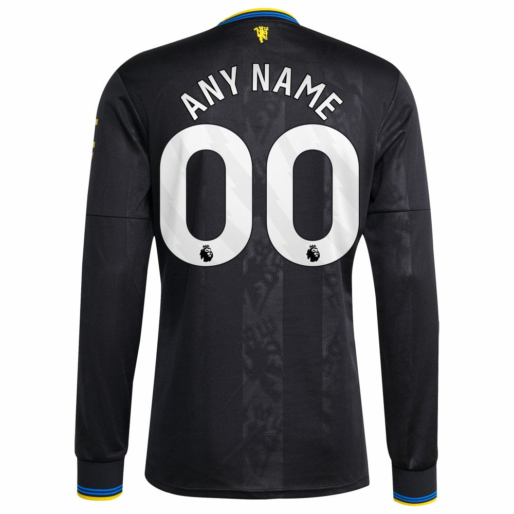 Manchester United 2025/26 Third Replica Long Sleeve Custom Jersey Black - Adidas Discount
