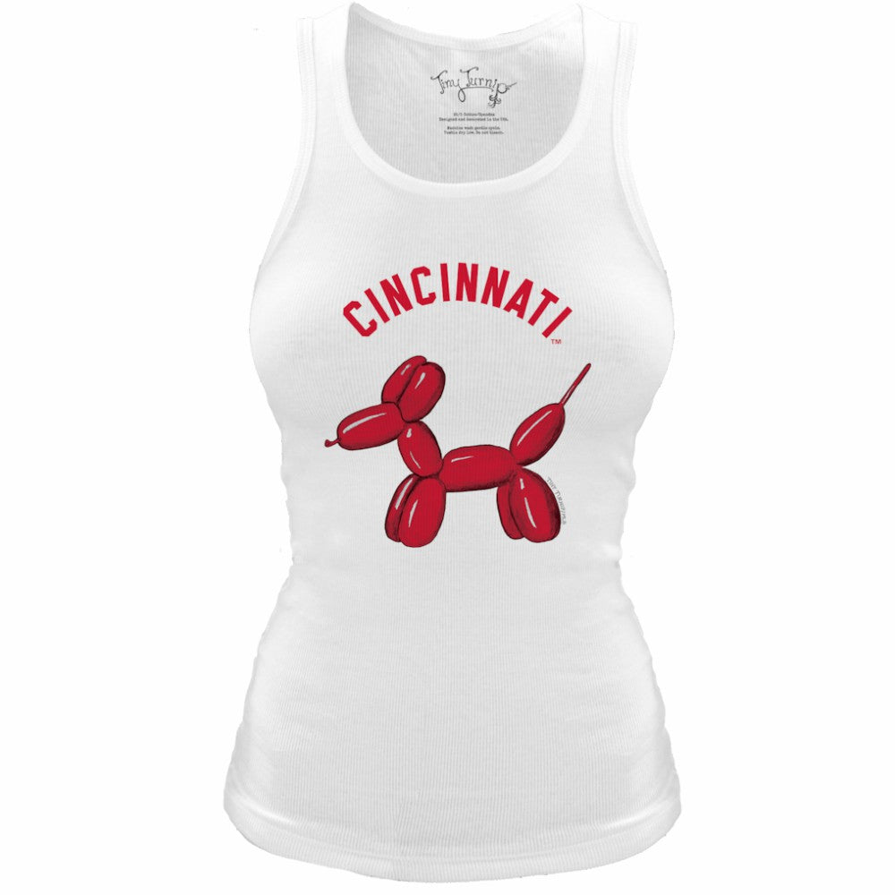 Cincinnati Reds Tiny Turnip Women's Fitted Balloon Dog Tri-Blend Tank Top - White - MLB Lifestyle