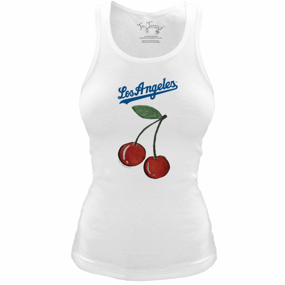 Los Angeles Dodgers Tiny Turnip Women's Fitted Cherries Tri-Blend Tank Top - White - MLB Lifestyle