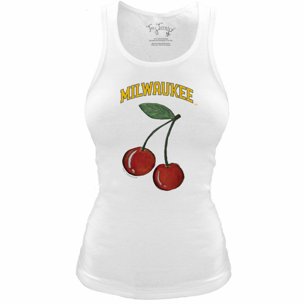 Milwaukee Brewers Tiny Turnip Women's Fitted Cherries Tri-Blend Tank Top - White - MLB Lifestyle