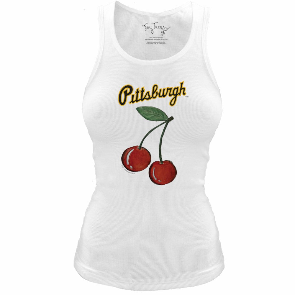 Pittsburgh Pirates Tiny Turnip Women's Fitted Cherries Tri-Blend Tank Top - White - MLB Sale