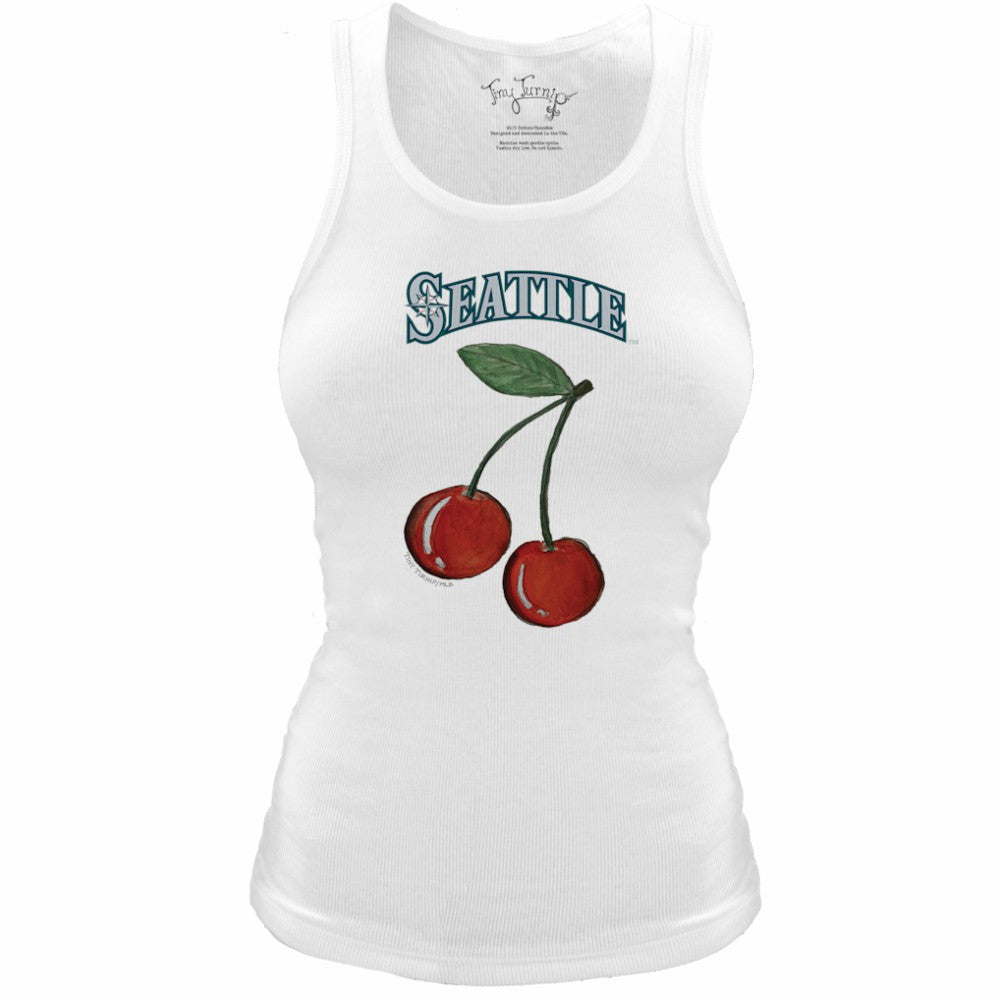Seattle Mariners Tiny Turnip Women's Fitted Cherries Tri-Blend Tank Top - White - MLB Discount