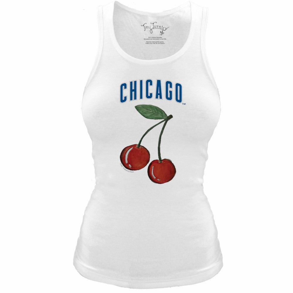 Chicago Cubs Tiny Turnip Women's Fitted Cherries Tri-Blend Tank Top - White - MLB Lifestyle