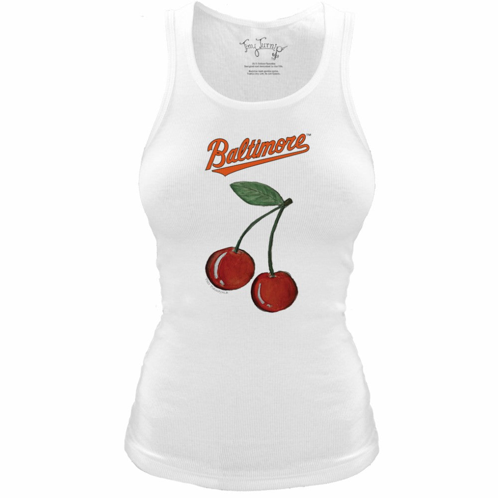 Baltimore Orioles Tiny Turnip Women's Fitted Cherries Tri-Blend Tank Top - White - MLB Lifestyle