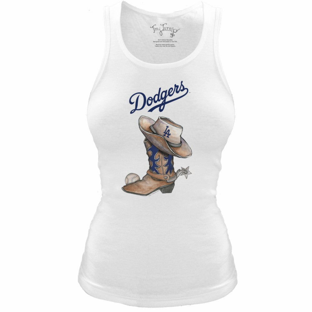 Los Angeles Dodgers Tiny Turnip Women's Fitted Vintage Cowboy Boot Tri-Blend Tank Top - White - MLB Online