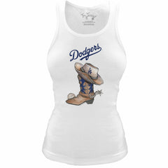 Los Angeles Dodgers Tiny Turnip Women's Fitted Vintage Cowboy Boot Tri-Blend Tank Top - White - MLB Online
