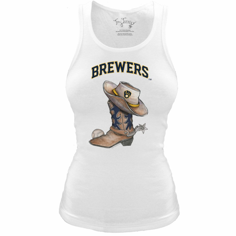 Milwaukee Brewers Tiny Turnip Women's Fitted Vintage Cowboy Boot Tri-Blend Tank Top - White - MLB Sale