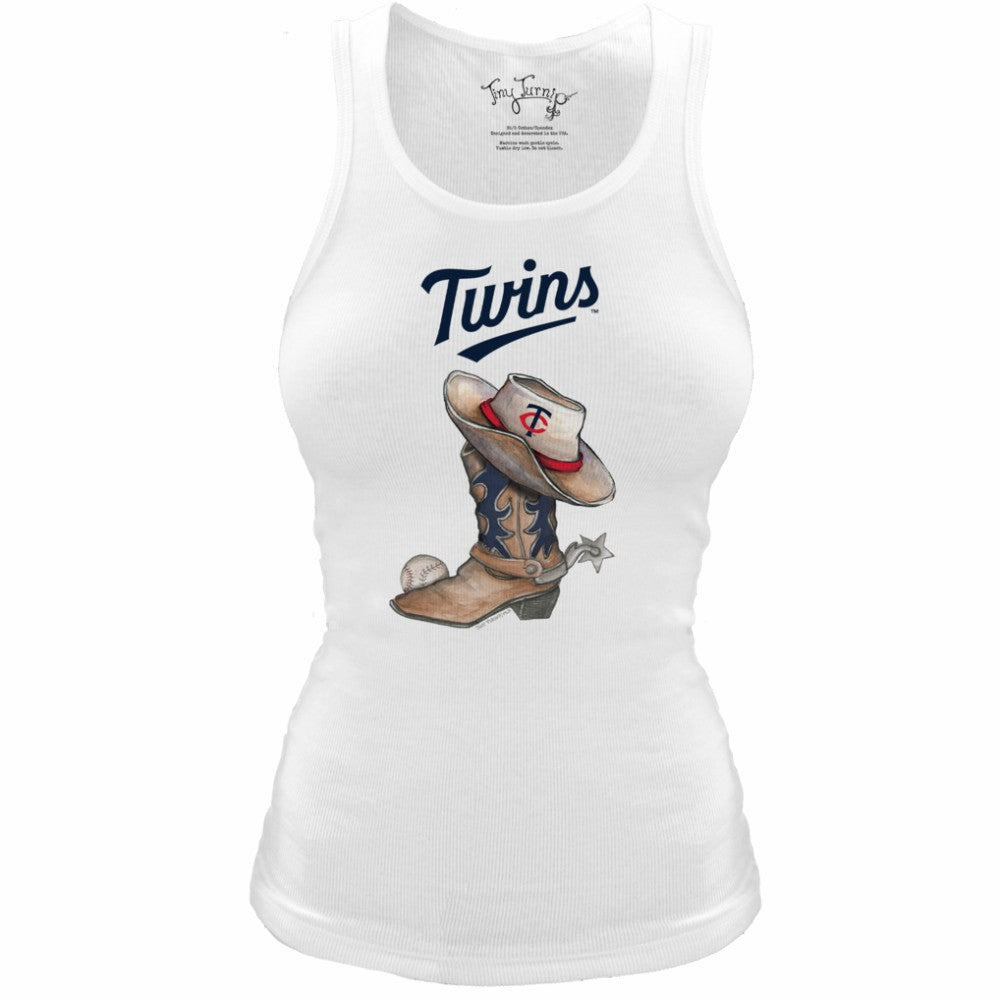 Minnesota Twins Tiny Turnip Women's Fitted Vintage Cowboy Boot Tri-Blend Tank Top - White - MLB on Sale
