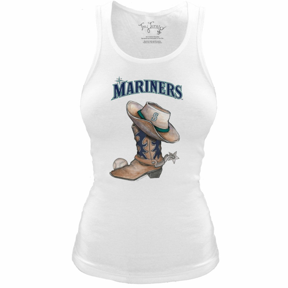 Seattle Mariners Tiny Turnip Women's Fitted Vintage Cowboy Boot Tri-Blend Tank Top - White - MLB Discount