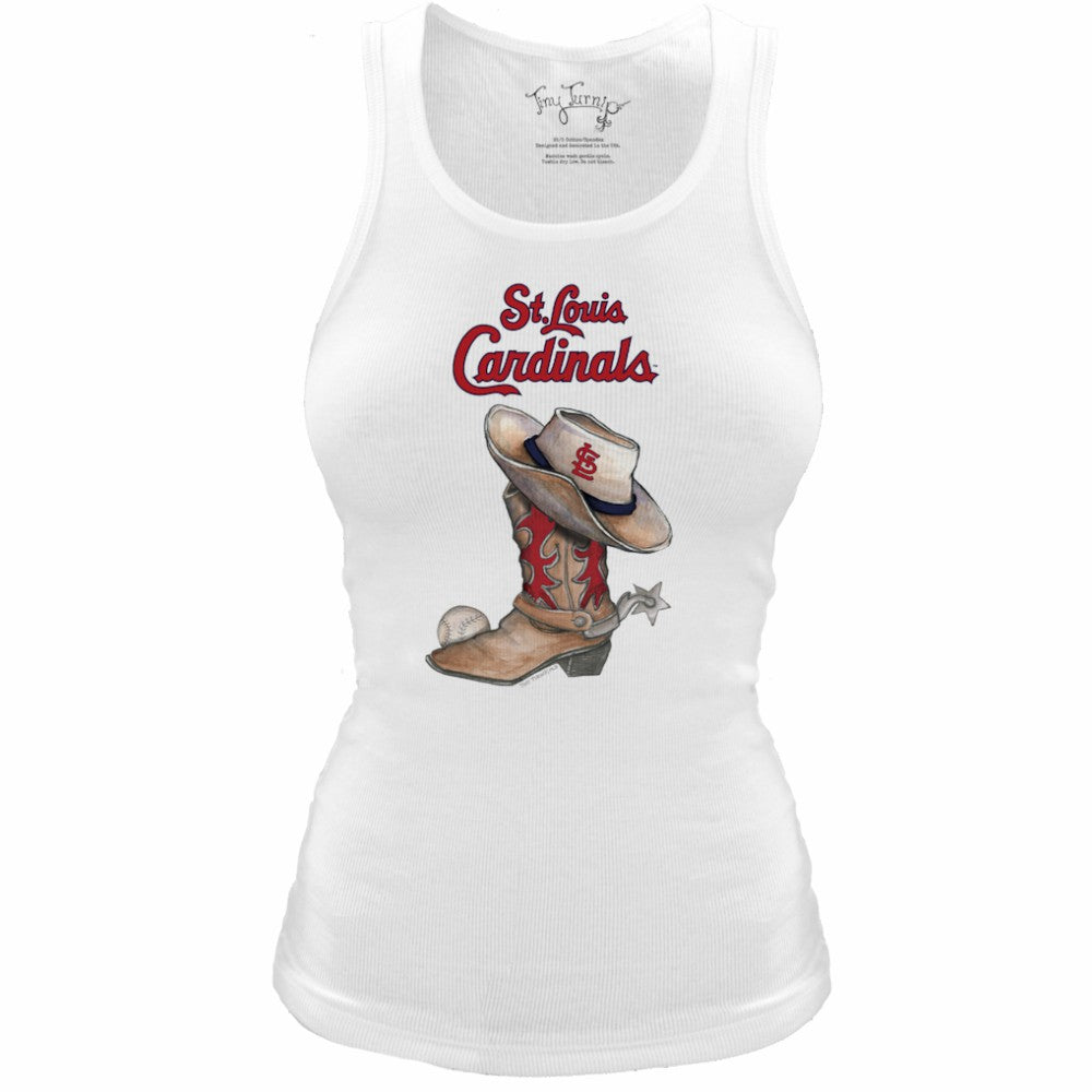 St. Louis Cardinals Tiny Turnip Women's Fitted Vintage Cowboy Boot Tri-Blend Tank Top - White - MLB Online
