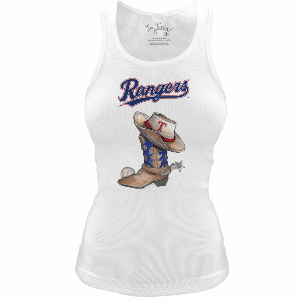 Texas Rangers Tiny Turnip Women's Fitted Vintage Cowboy Boot Tri-Blend Tank Top - White - MLB Online