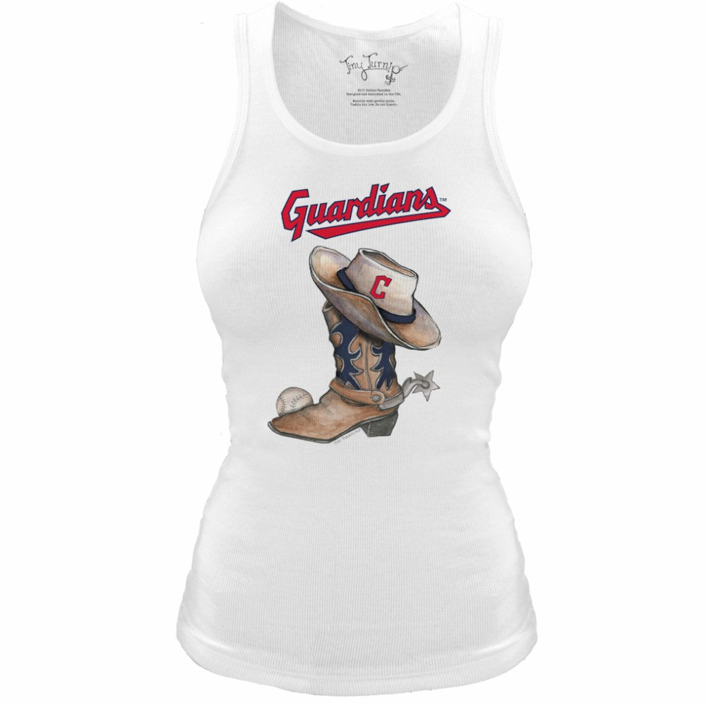 Cleveland Guardians Tiny Turnip Women's Fitted Vintage Cowboy Boot Tri-Blend Tank Top - White - MLB on Sale
