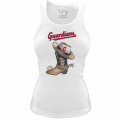 Cleveland Guardians Tiny Turnip Women's Fitted Vintage Cowboy Boot Tri-Blend Tank Top - White - MLB on Sale