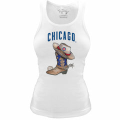 Chicago Cubs Tiny Turnip Women's Fitted Vintage Cowboy Boot Tri-Blend Tank Top - White - MLB Discount