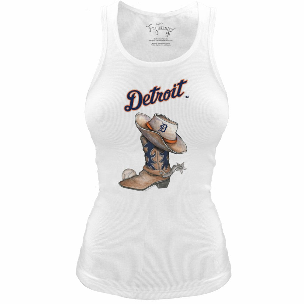 Detroit Tigers Tiny Turnip Women's Fitted Vintage Cowboy Boot Tri-Blend Tank Top - White - MLB Discount