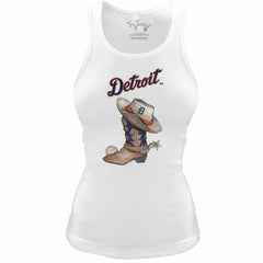 Detroit Tigers Tiny Turnip Women's Fitted Vintage Cowboy Boot Tri-Blend Tank Top - White - MLB Discount