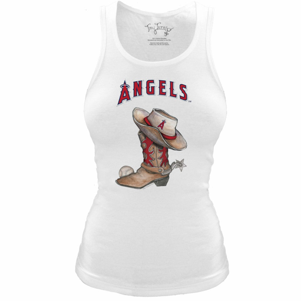 Los Angeles Angels Tiny Turnip Women's Fitted Vintage Cowboy Boot Tri-Blend Tank Top - White - MLB on Sale