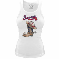 Atlanta Braves Tiny Turnip Women's Fitted Vintage Cowboy Boot Tri-Blend Tank Top - White - MLB Discount