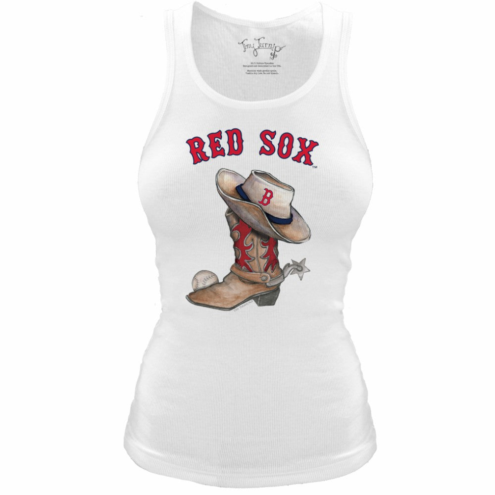 Boston Red Sox Tiny Turnip Women's Fitted Vintage Cowboy Boot Tri-Blend Tank Top - White - MLB on Sale