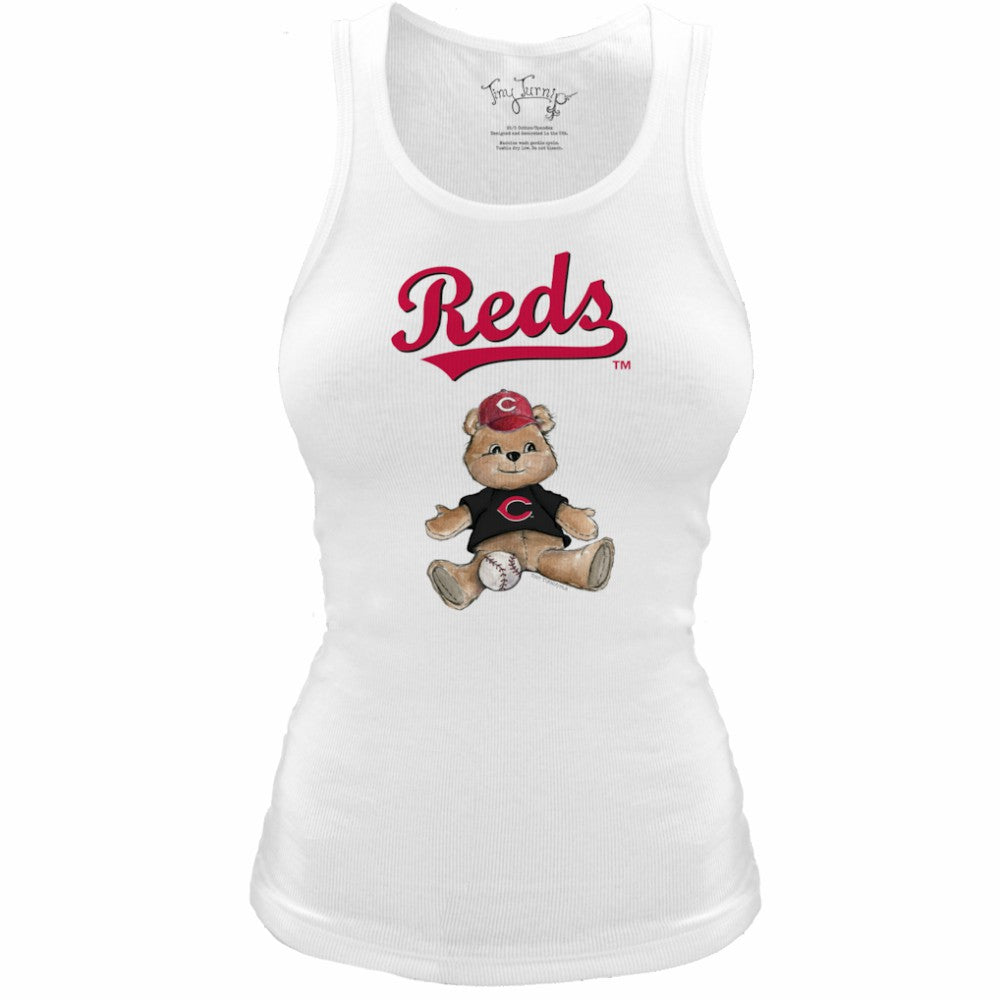 Cincinnati Reds Tiny Turnip Women's Fitted Teddy Bear Tri-Blend Tank Top - White - MLB Discount