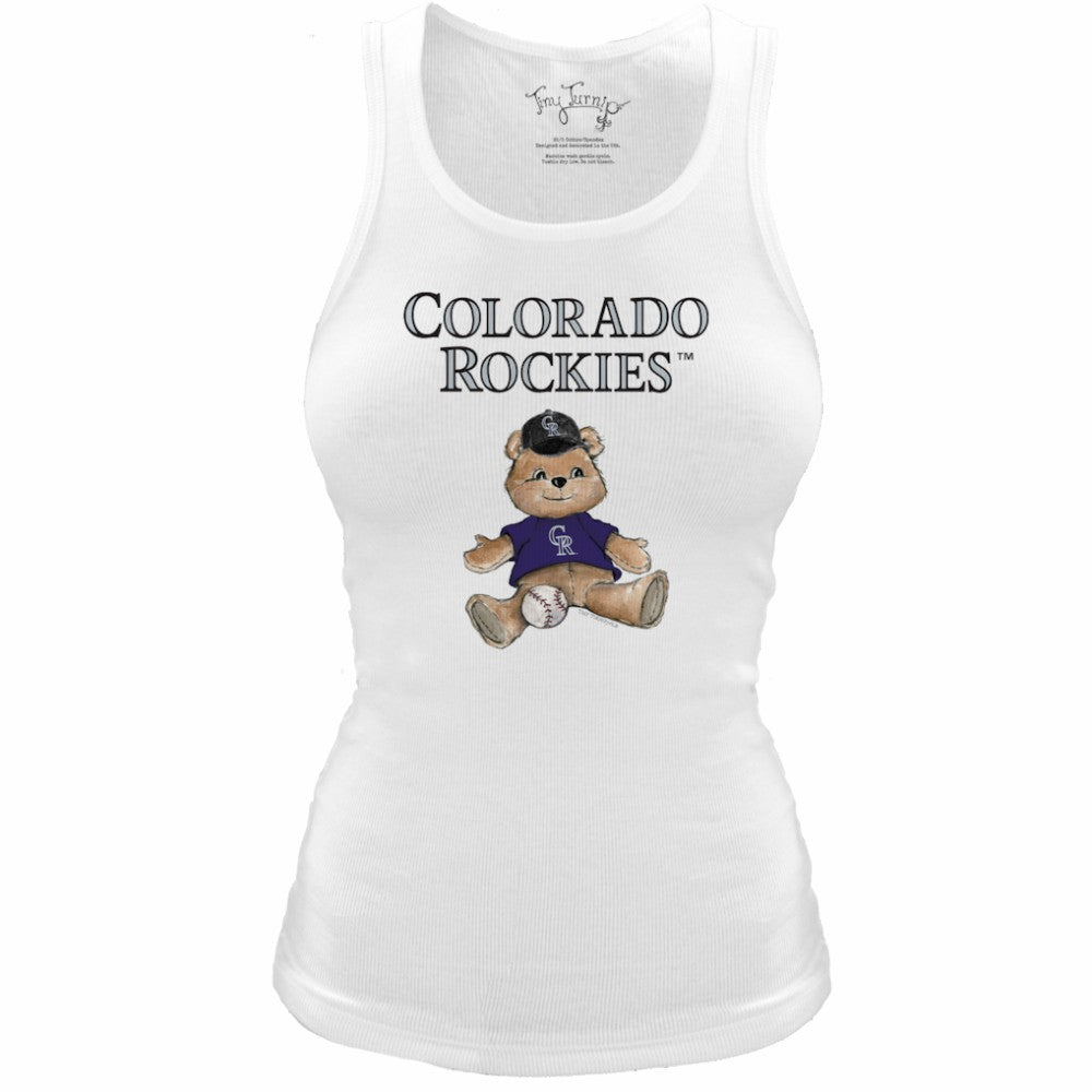 Colorado Rockies Tiny Turnip Women's Fitted Teddy Bear Tri-Blend Tank Top - White - MLB on Sale