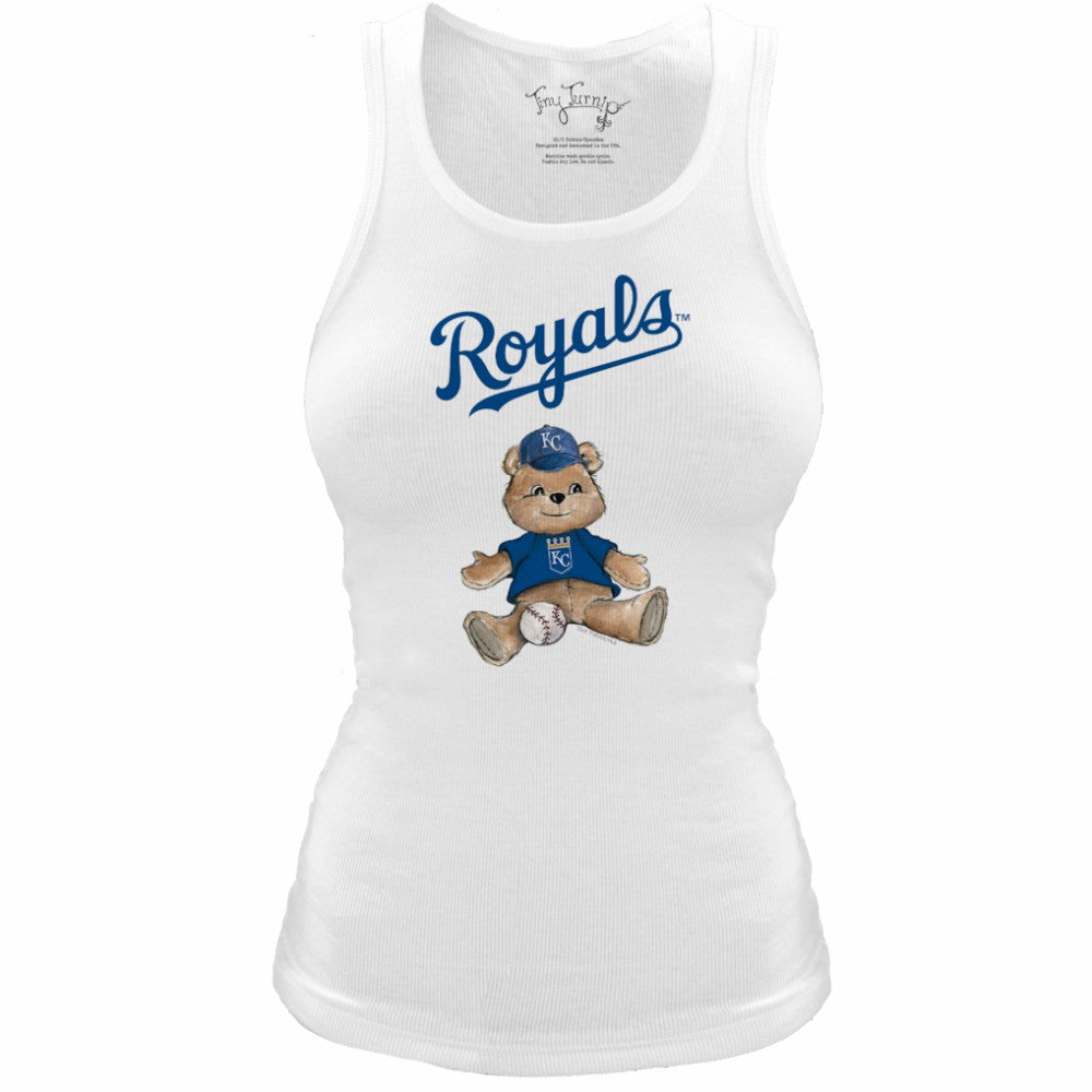 Kansas City Royals Tiny Turnip Women's Fitted Teddy Bear Tri-Blend Tank Top - White - MLB Sale