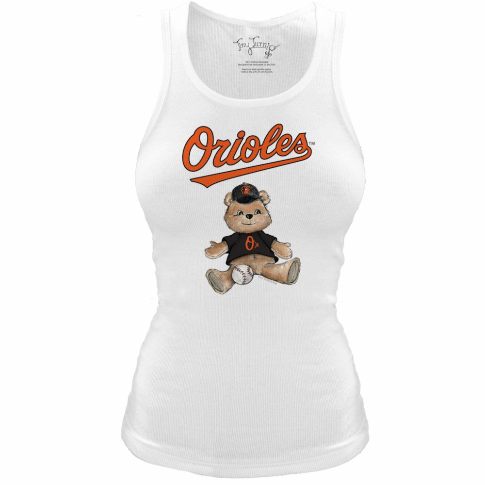 Baltimore Orioles Tiny Turnip Women's Fitted Teddy Bear Tri-Blend Tank Top - White - MLB Sale