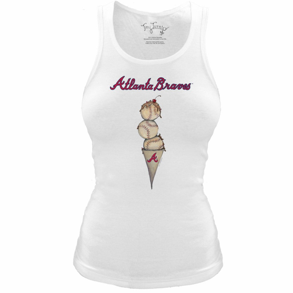 Atlanta Braves Tiny Turnip Women's Fitted Triple Scoop Tri-Blend Tank Top - White - MLB Sale