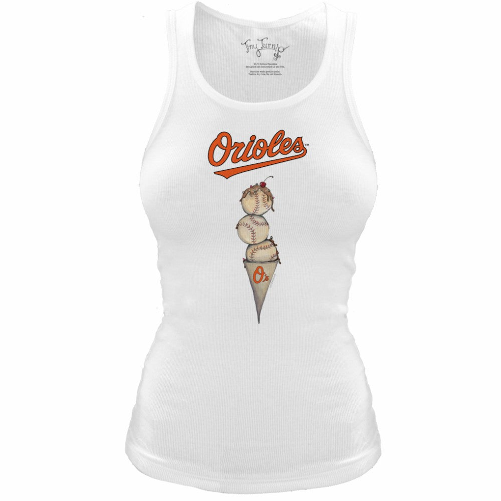 Baltimore Orioles Tiny Turnip Women's Fitted Triple Scoop Tri-Blend Tank Top - White - MLB Lifestyle