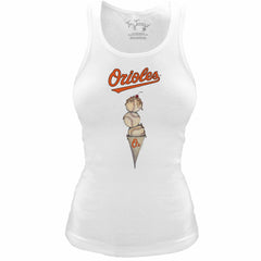 Baltimore Orioles Tiny Turnip Women's Fitted Triple Scoop Tri-Blend Tank Top - White - MLB Lifestyle