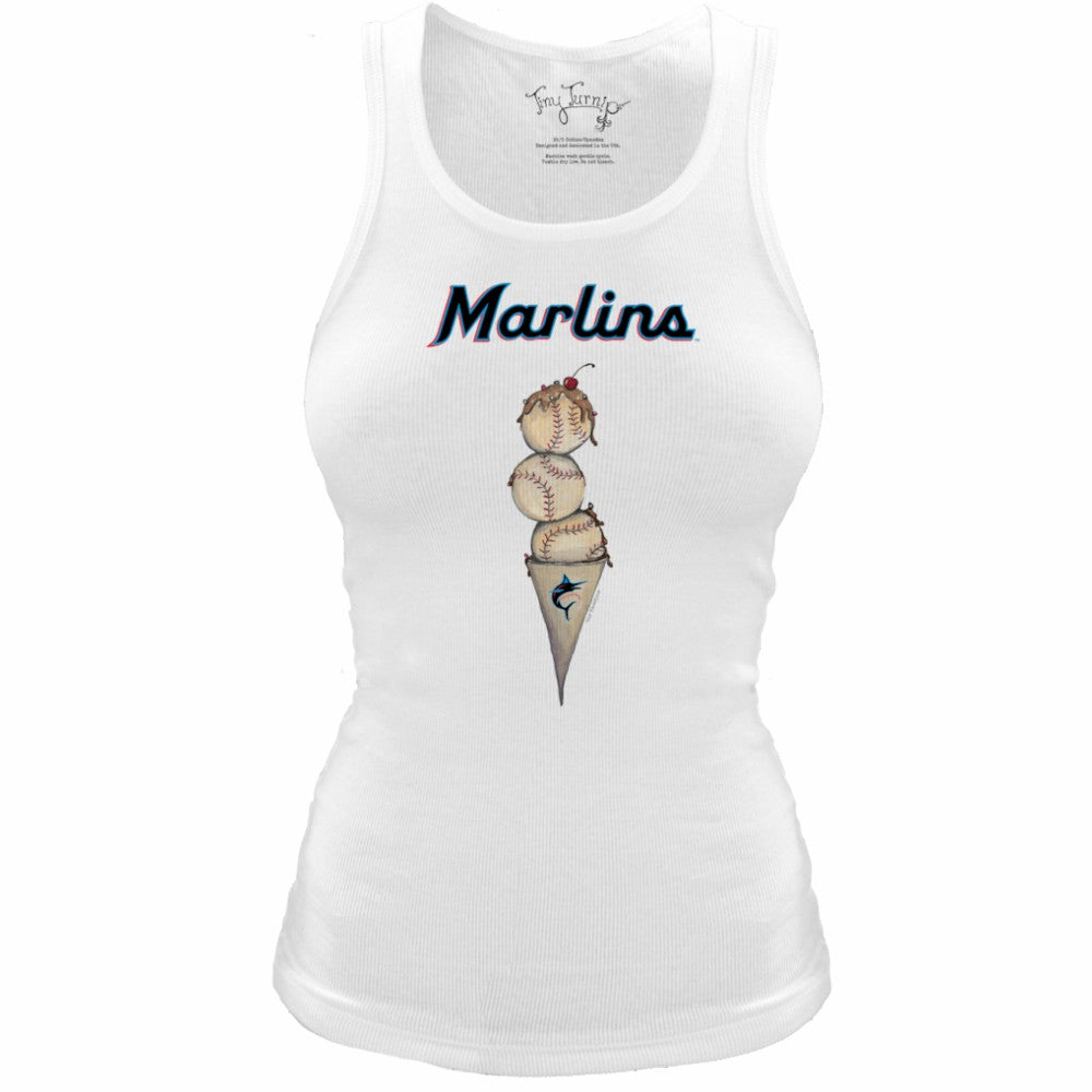 Miami Marlins Tiny Turnip Women's Fitted Triple Scoop Tri-Blend Tank Top - White - MLB Sale