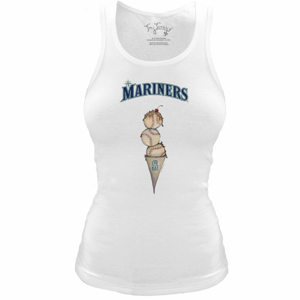Seattle Mariners Tiny Turnip Women's Fitted Triple Scoop Tri-Blend Tank Top - White - MLB Lifestyle