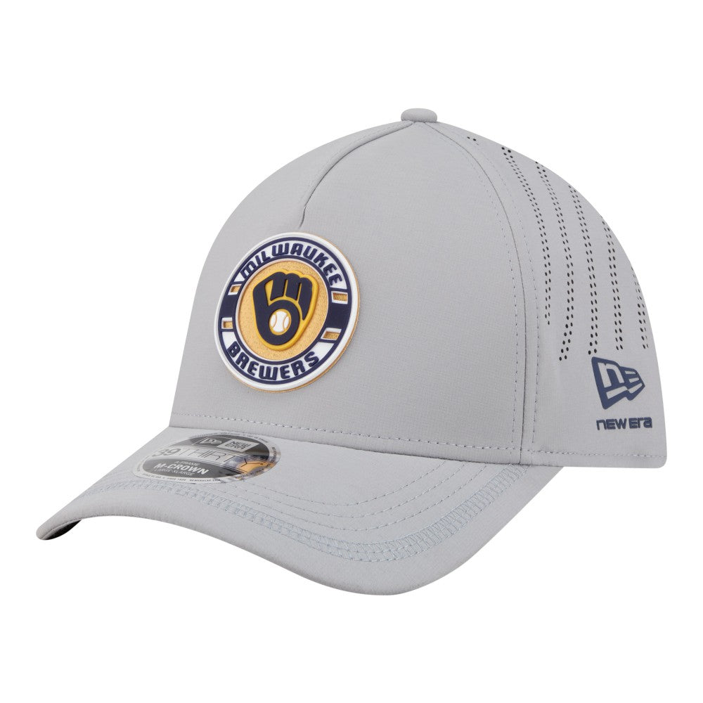 Milwaukee Brewers New Era Patch 39THIRTY A-Frame M-Crown Perforated Flex Hat - Gray - New Era Sale