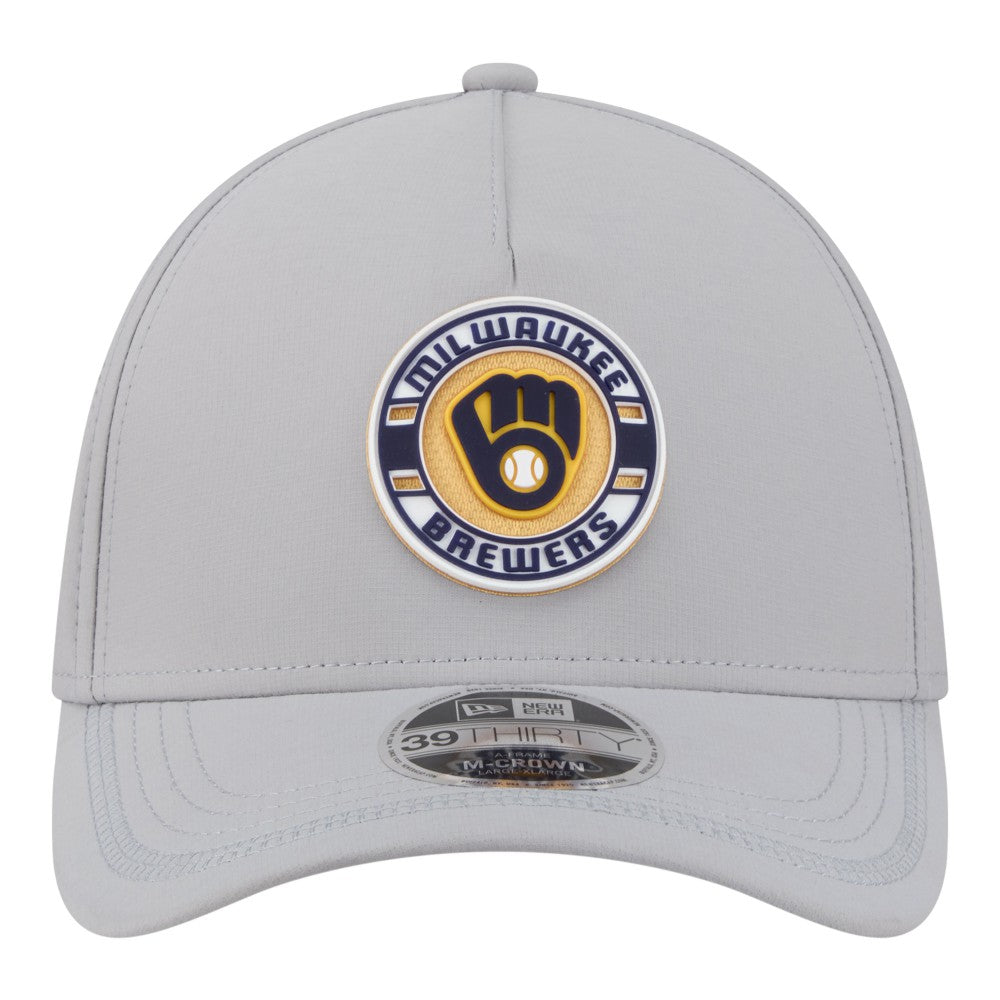 Milwaukee Brewers New Era Patch 39THIRTY A-Frame M-Crown Perforated Flex Hat - Gray - New Era Sale