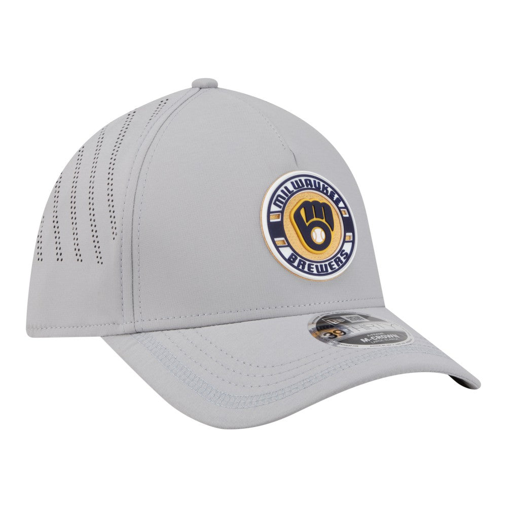 Milwaukee Brewers New Era Patch 39THIRTY A-Frame M-Crown Perforated Flex Hat - Gray - New Era Sale