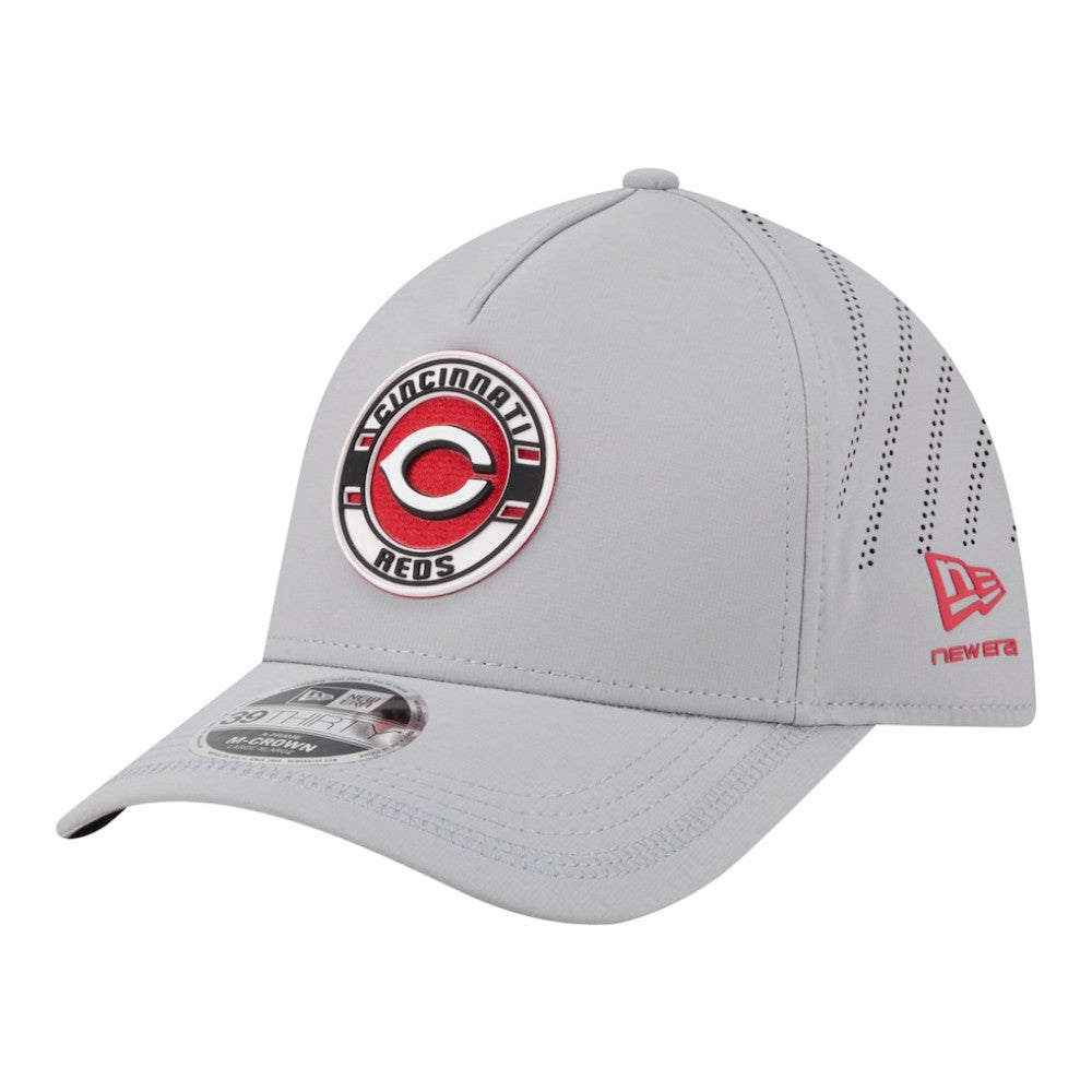 Cincinnati Reds New Era Patch 39THIRTY A-Frame M-Crown Perforated Flex Hat - Gray - New Era Lifestyle