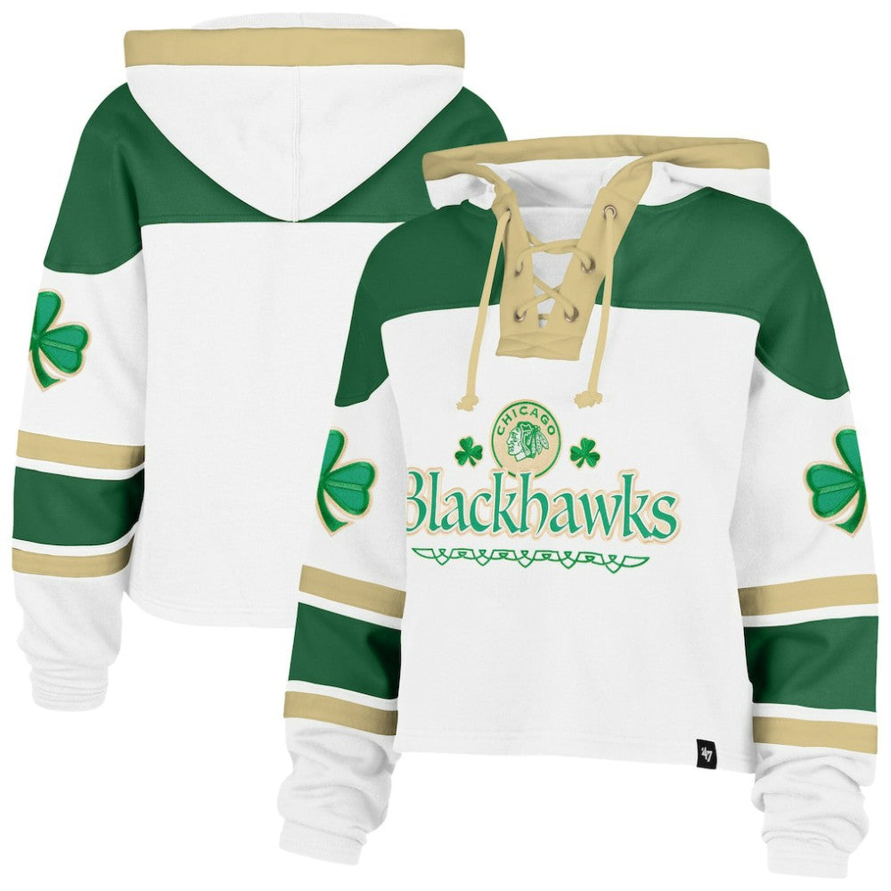 Chicago Blackhawks '47 Women's McLucky Cropped Lacer Hoodie - White - NHL 203281120