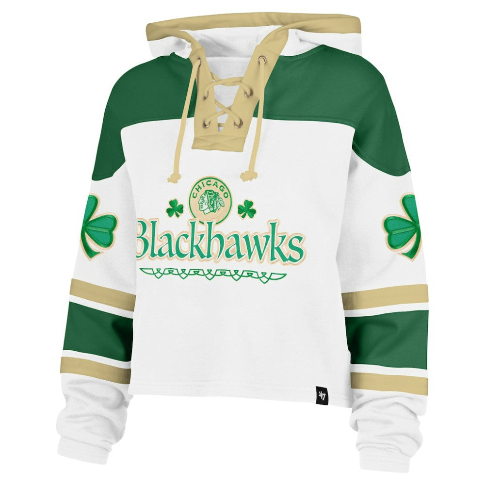 Chicago Blackhawks '47 Women's McLucky Cropped Lacer Hoodie - White - NHL 203281120