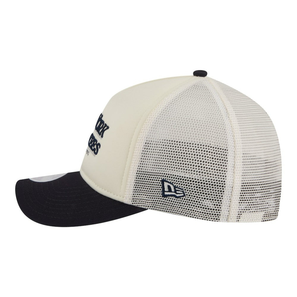 New York Yankees New Era Women's Retro 9FORTY M-Crown A-Frame Trucker Adjustable Hat - Light Beige/Navy - New Era Sale