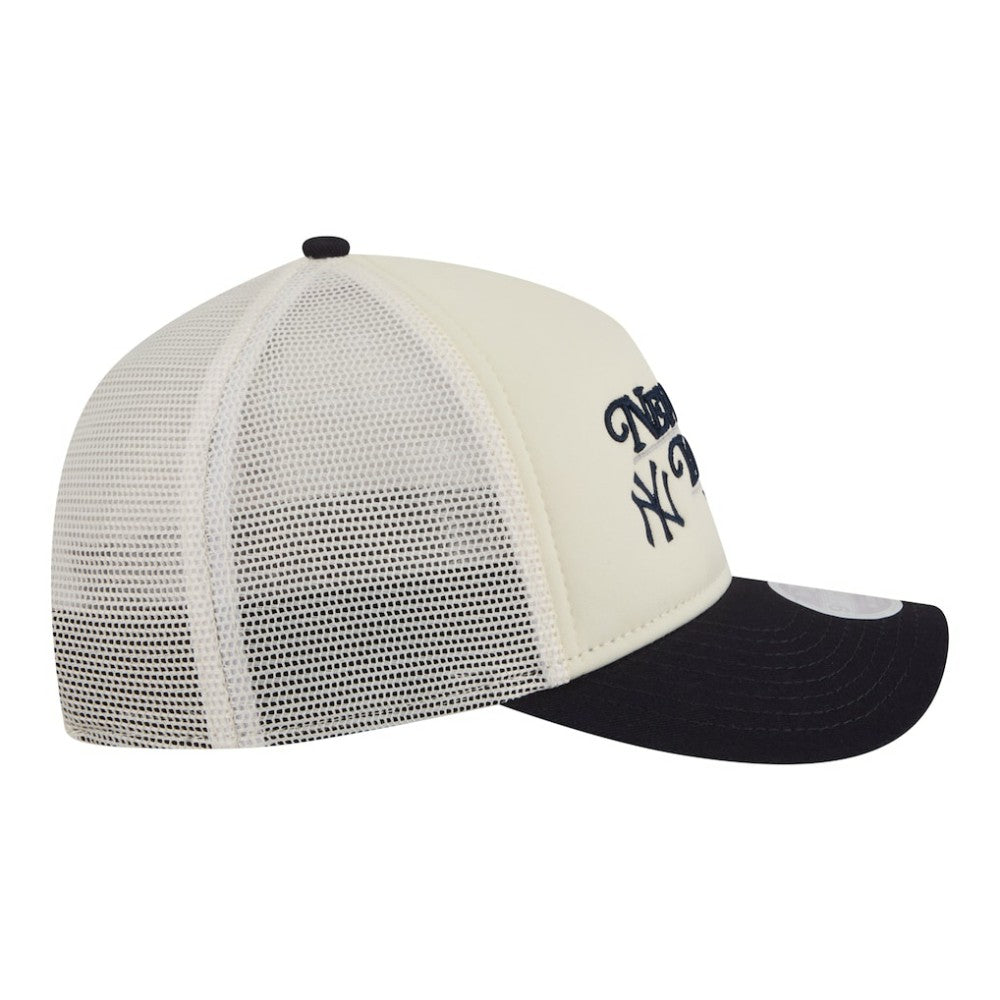 New York Yankees New Era Women's Retro 9FORTY M-Crown A-Frame Trucker Adjustable Hat - Light Beige/Navy - New Era Sale