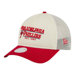 Philadelphia Phillies New Era Women's Retro 9FORTY M-Crown A-Frame Trucker Adjustable Hat - Light Beige/Red - New Era on Sale