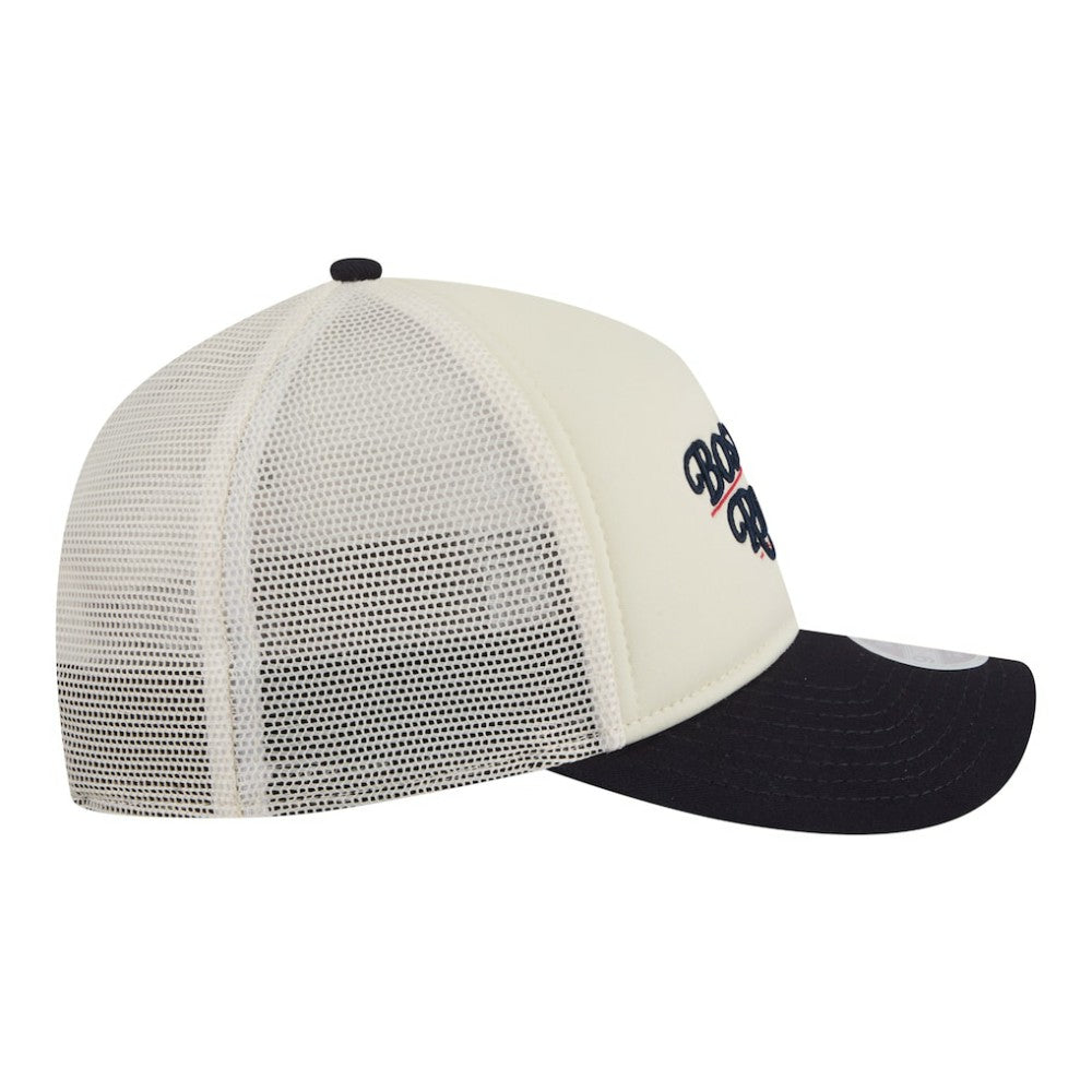 Boston Red Sox New Era Women's Retro 9FORTY M-Crown A-Frame Trucker Adjustable Hat - Light Beige/Navy - New Era on Sale