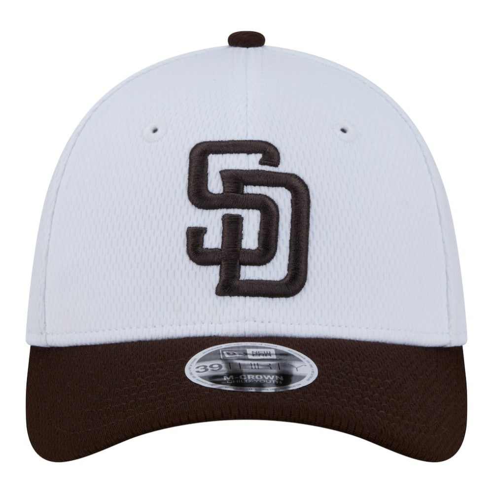 San Diego Padres New Era Youth Baseball 39THIRTY M-Crown Flex Hat - White/Brown - New Era Discount