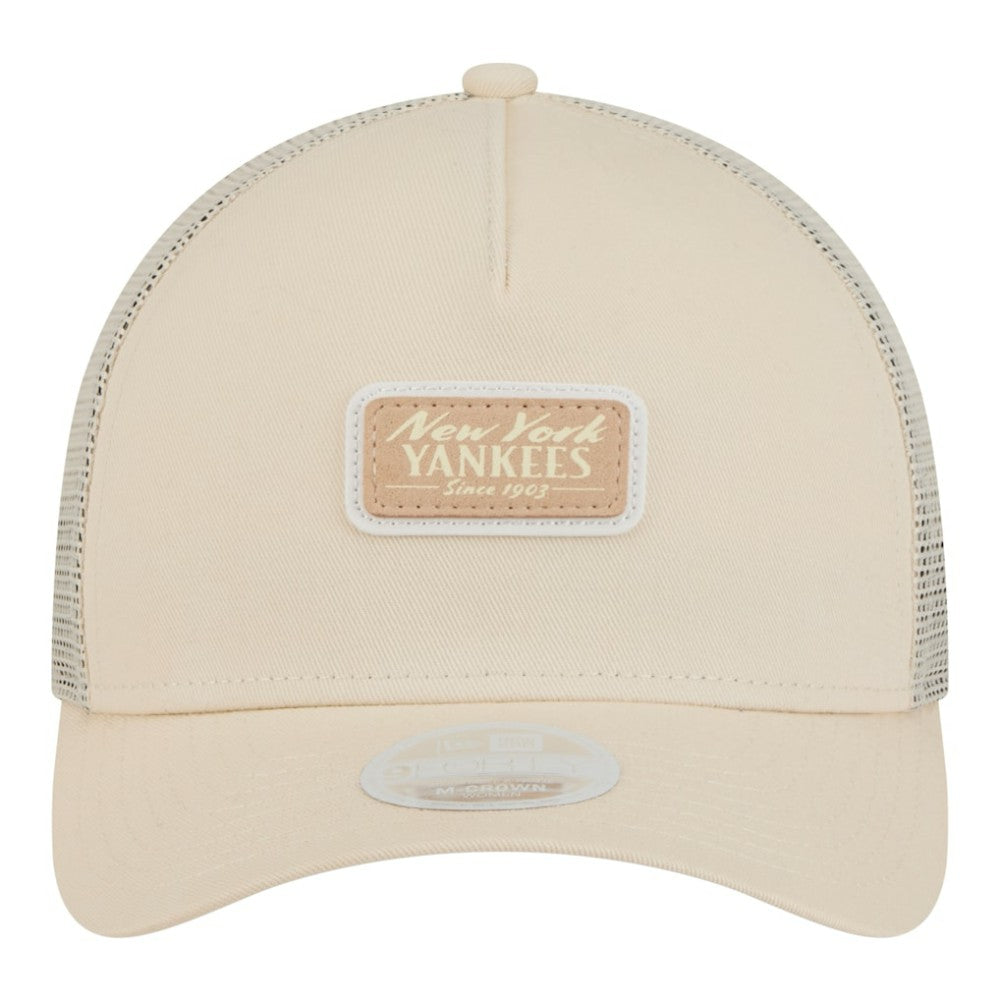 New York Yankees New Era Women's Tonal Patch 9FORTY M-Crown A-Frame Trucker Adjustable Hat - Light Beige - New Era on Sale