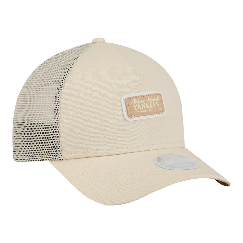 New York Yankees New Era Women's Tonal Patch 9FORTY M-Crown A-Frame Trucker Adjustable Hat - Light Beige - New Era on Sale