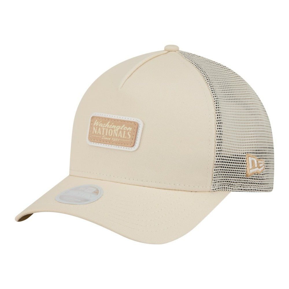 Washington Nationals New Era Women's Tonal Patch 9FORTY M-Crown A-Frame Trucker Adjustable Hat - Light Beige - New Era Online