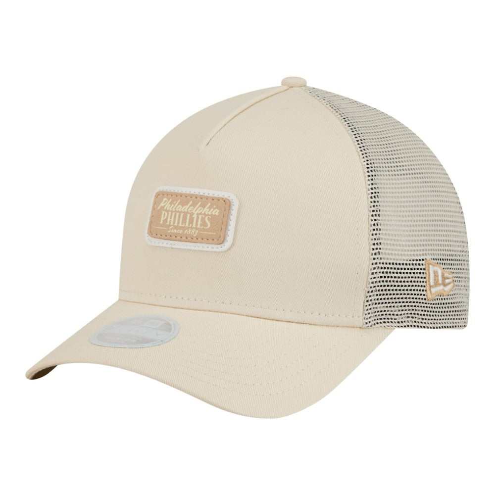 Philadelphia Phillies New Era Women's Tonal Patch 9FORTY M-Crown A-Frame Trucker Adjustable Hat - Light Beige - New Era Discount